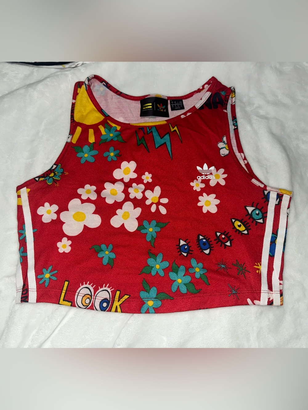 adidas Red Floral & Lightning Graphic Crop Tank